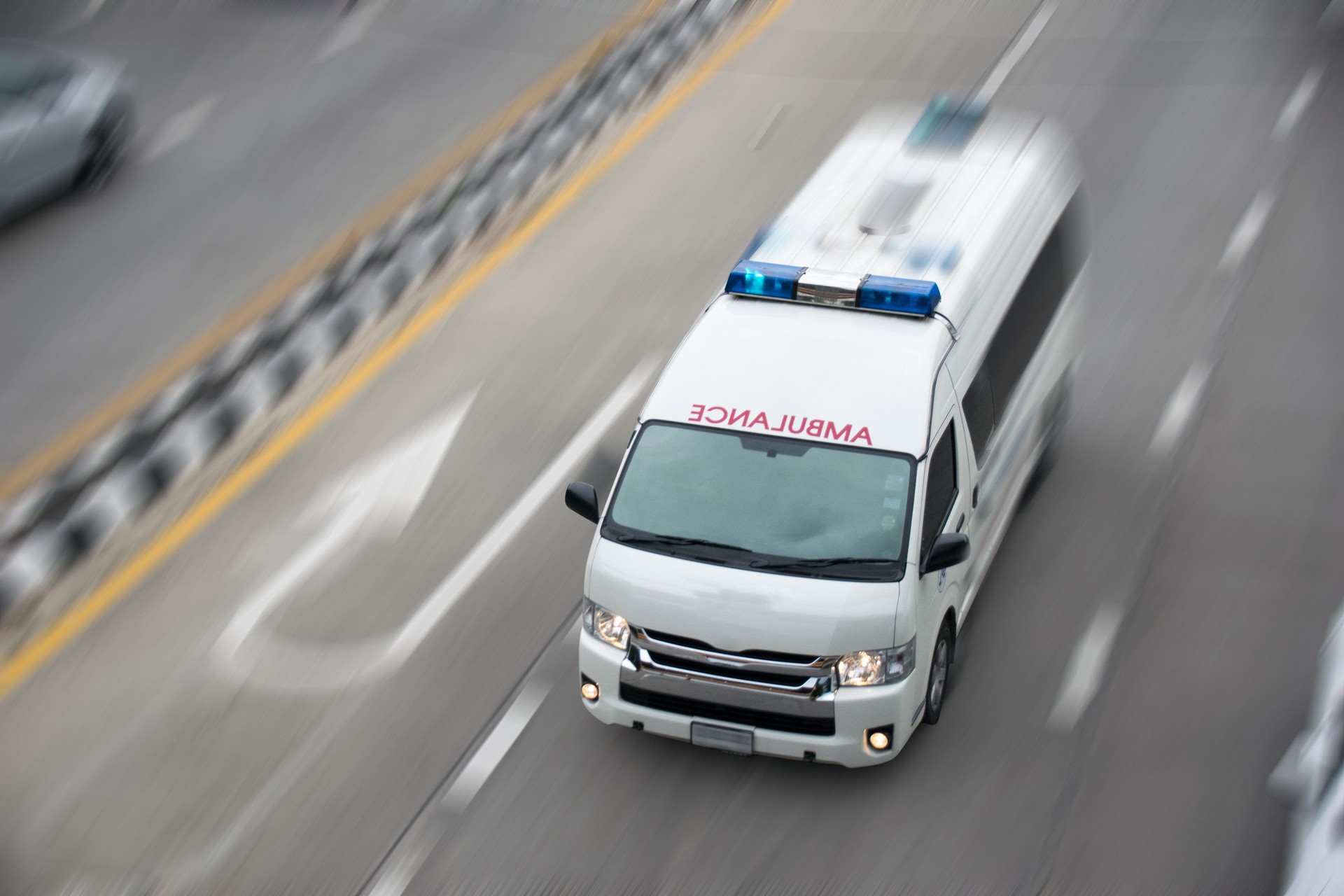 Top view Emergency vehicle motion speed on the road